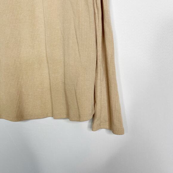 New Cherish Medium M Taupe Peach Open Back Cold Shoulder Long Sleeve Tee Tshirt - Picture 5 of 10